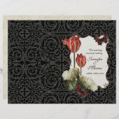 Black n Cream Red Tulip Damask - Weddenprogramma (Voorkant / Achterkant)