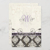 Black 'n White Damask (lila) bruiloft uitnodiging (Voorkant / Achterkant)