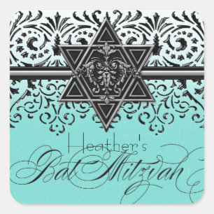 Black n White Lace look Silver Bat Mitzvah Sticker