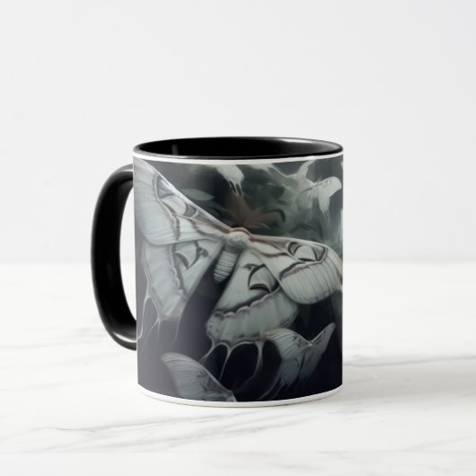 Black n White Moth Coffee Mug Mok (Voorkant links)