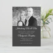 Black n White Photo Marriage Reception Kaart (Staand voorkant)