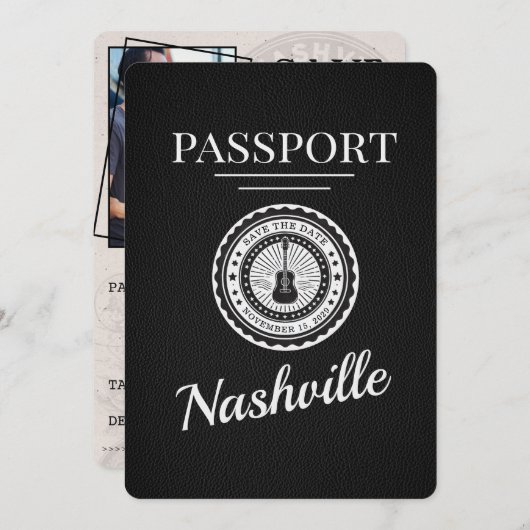 Black Nashville Passport Bewaar de datum Save The Date (Voorkant / Achterkant)