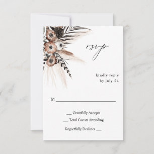 Black & Natural Floral Boho no Meal RSVP 2 Kaartje