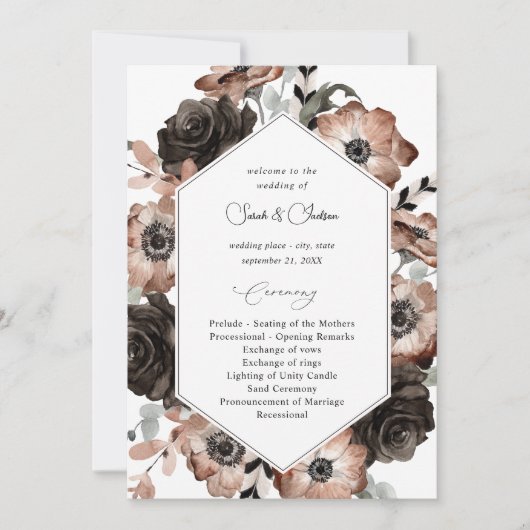 Black & Natural Floral Boho Programme de mariage (Devant)