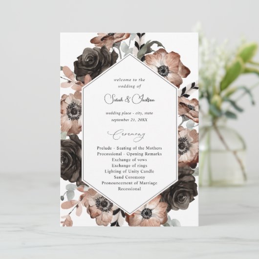 Black & Natural Floral Boho Programme de mariage (Debout devant)