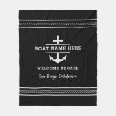 Black Nautical Boat Name Welcome Aboard Anchor Fleece Deken (Voorkant)
