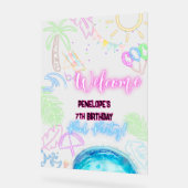 Black Neon Glow Watercolor Pool Party Welcome (Angle)