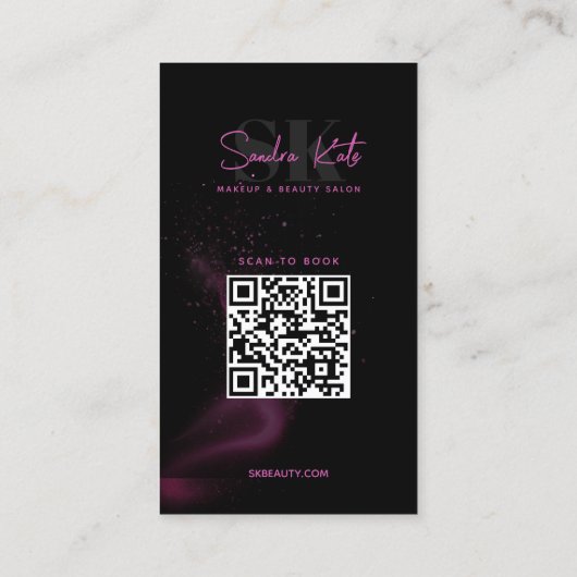 Black Neon Rose Beauty Salon QR Code Carte de fidé (Dos)