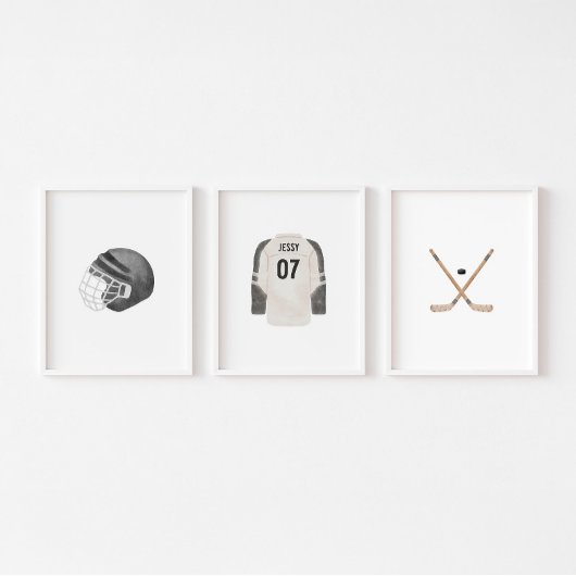 Black neutre hockey personnalisé nom mur art