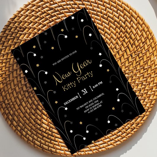 Black New Year invitation card with gold Kaart