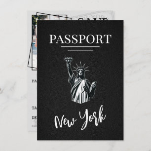 Black New York City Passport Bewaar de datum Save The Date