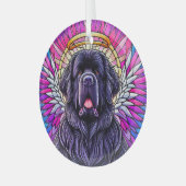 Black Newfie Angel Ronde Ornament (Voorkant links)