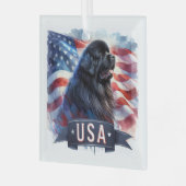 Black Newfie Patriotic Glas Ornament (Voorkant links)