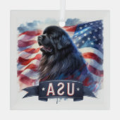 Black Newfie Patriotic Glas Ornament (Achterkant)