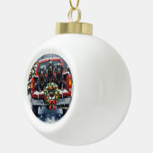 Black Newfoundland Christmas Red Truck Holiday Keramische Bal Ornament (Rechts)