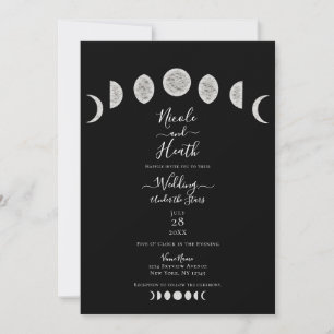 Black Night Sky Moon Phases Evening Weddenschap Kaart