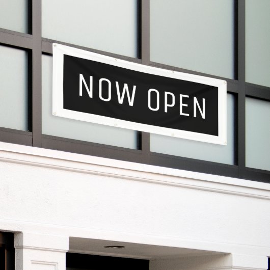Black Now Open Banner (Buitenkant Gebouw)