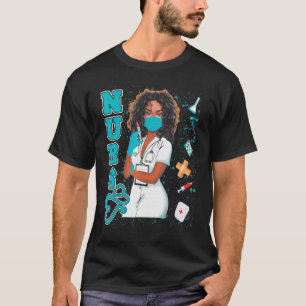 Black Nurse Uniform Face Mask Afro African Black H T-shirt