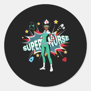 Black Nurses Rock Shirt Super Hero Funny Black Rn Ronde Sticker