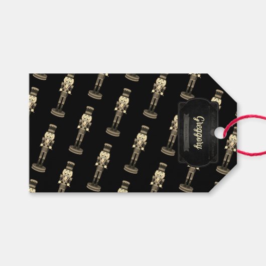 Black Nutcracker Soldaat Kerstmis Cadeaulabel (Voorkant (Horizontaal))