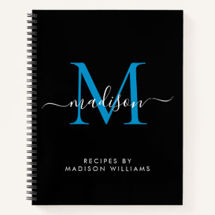 Black Ocean Blue Monogram Script Naam Recept Notitieboek
