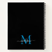 Black Ocean Blue Monogram Script Naam Recept Notitieboek (Achterkant)