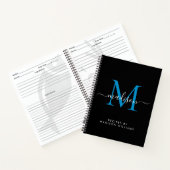 Black Ocean Blue Monogram Script Naam Recept Notitieboek (Binnen)