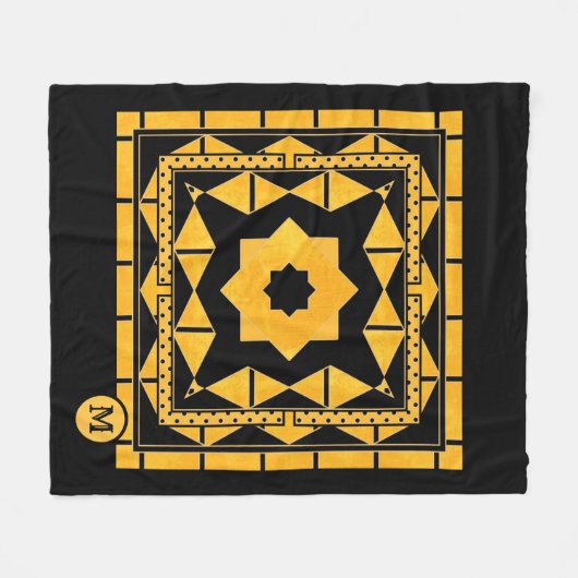 Black Ocher Pattern Monogram Fleece Blanket (Voorkant (Horizontaal))