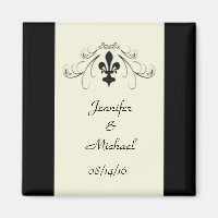 Black Off Blanc Fleur de Lis Magnet Mariage