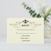 Black Off Blanc Fleur de Lis Mariage Cartes RSVP (Debout devant)