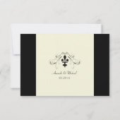 Black Off Blanc Fleur de Lis Mariage Cartes RSVP (Dos)