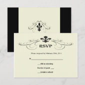 Black Off Blanc Fleur de Lis Mariage Cartes RSVP (Devant / Derrière)