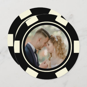 Black Off White Poker Chip Wedding Elopement Kaart