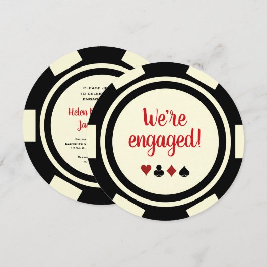 Black Off White Poker Chip Wedding Engagement Kaart (Voorkant / Achterkant)