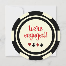 Black Off White Poker Chip Wedding Engagement Kaart