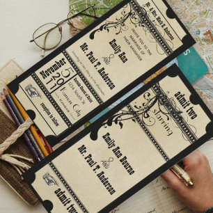Black Old Hollywood Ticket Wedding Kaart