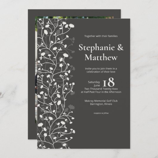 Black Olive · Bloeiende wijnstok foto bruiloft Kaart (Voorkant / Achterkant)