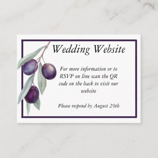 Black Olive Branch Waterverf QR-codebehuizing Informatiekaartje (Voorkant)