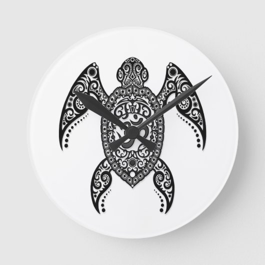 Black Om Zee Turtle on White Ronde Klok (Voorkant)