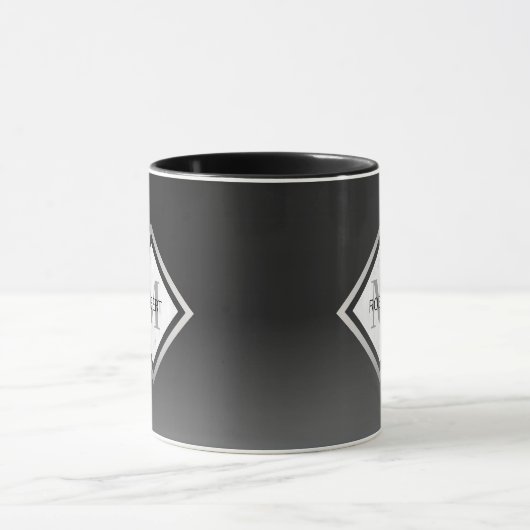 Black Ombre Silver Marble Monogrammed Mok (Midden)