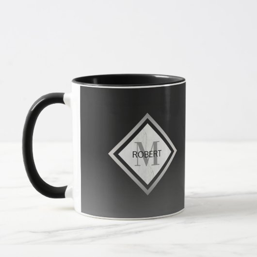 Black Ombre Silver Marble Monogrammed Mok (Links)