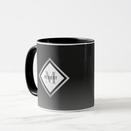 Black Ombre Silver Marble Monogrammed Mok (Voorkant links)