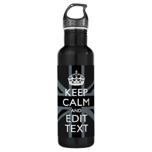 Black on Black Keep Calm en Jouw tekst Union Jack Waterfles
