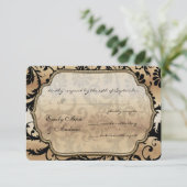 Black on Gold Damask Swirls Wedding RSVP (Staand voorkant)