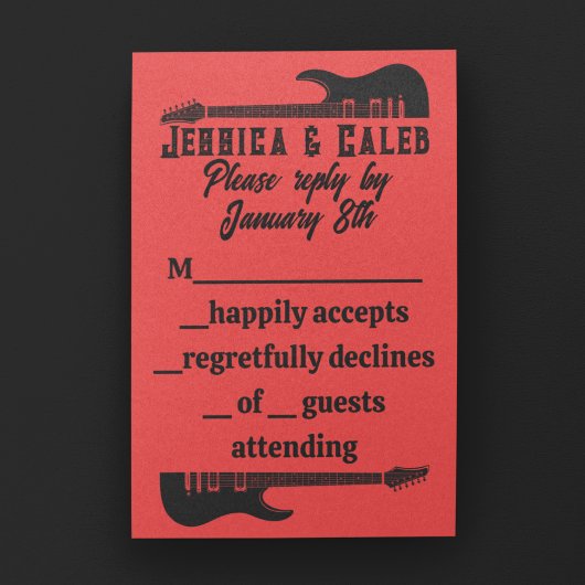 Black on Red Heavy Metal Wedding Response Kaart