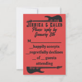 Black on Red Heavy Metal Wedding Response Kaart (Voorkant)