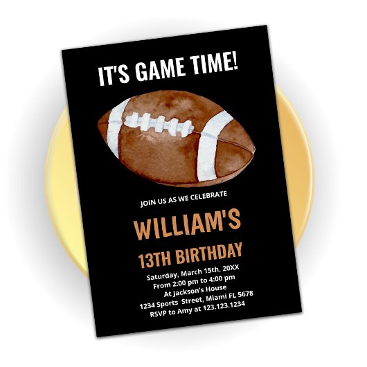 Black One Football Invitations Anniversaire