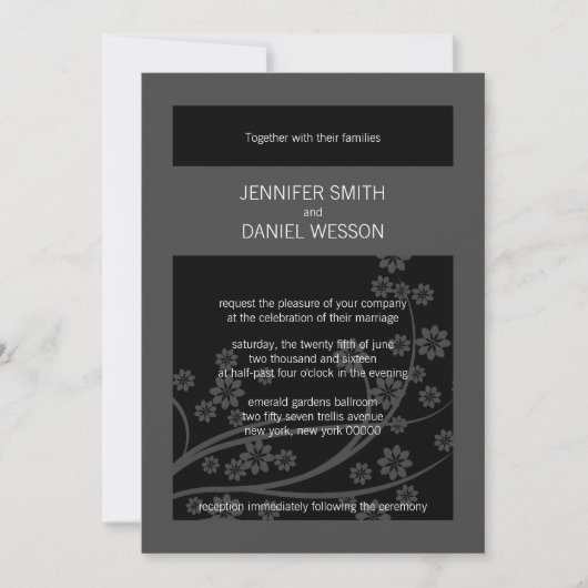 Black Onxy Floral Pattern Sjabloon Wedding Invites Kaart (Voorkant)