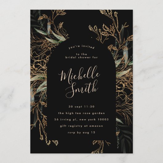 Black Onyx Modern Gold Boho Leafy Vrijgezellenfees Kaart (Voorkant)