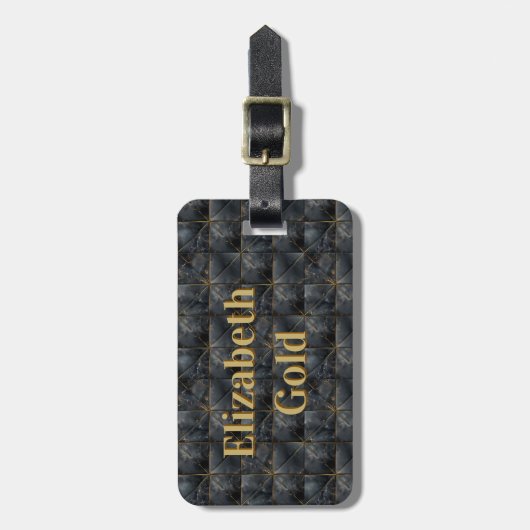 Black Onyx Tiled Pattern Name Monogram Bagagelabel (Voorkant verticaal)